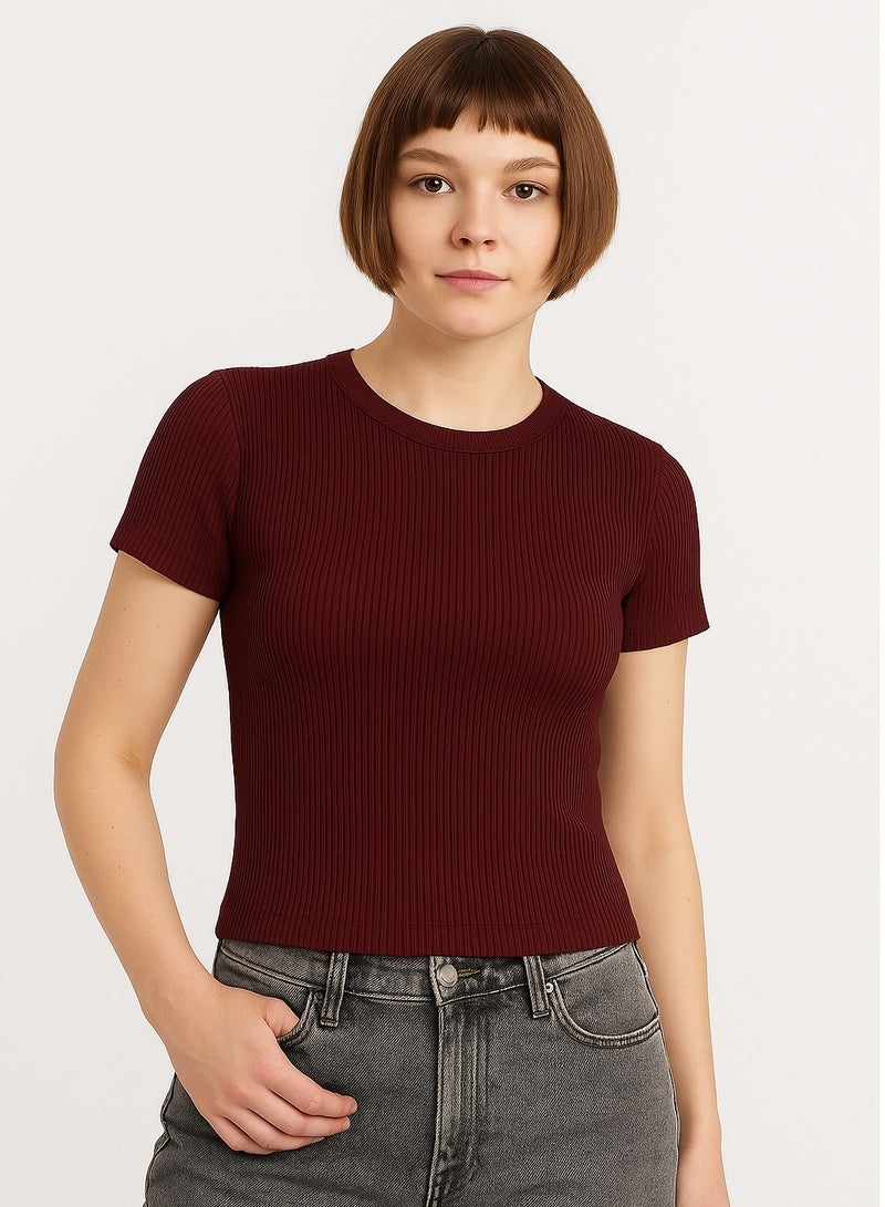 Soft Steps 2-Piece Ribbed Top Crew Neck Half Sleeve - Basic T-shirts for women  - Image 1
