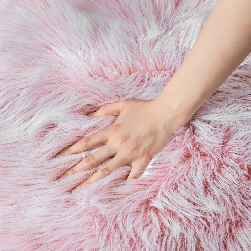 Brownmonkey Faux Sheepskin Fur Area Rugs Round Fur Throw Rug Floor Mat Circular Carpet for Bedroom Soft Circle Kids Play Mat for Nursery (Light Pink (Faux)) - Image 5