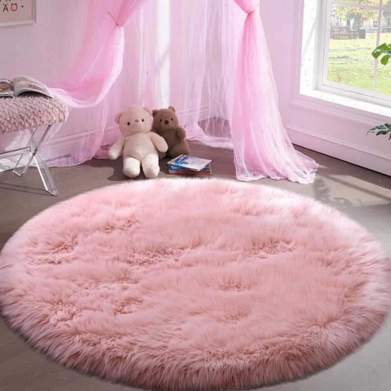 Brownmonkey Faux Sheepskin Fur Area Rugs Round Fur Throw Rug Floor Mat Circular Carpet for Bedroom Soft Circle Kids Play Mat for Nursery (Light Pink (Faux)) - Image 4