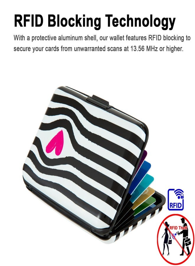 Kaabao Credit Card Holder for Women Men RFID Blocking Wallet Small Business Metal Slim Mini Aluminum Hard Case (Black White Striped Heart) - Image 3
