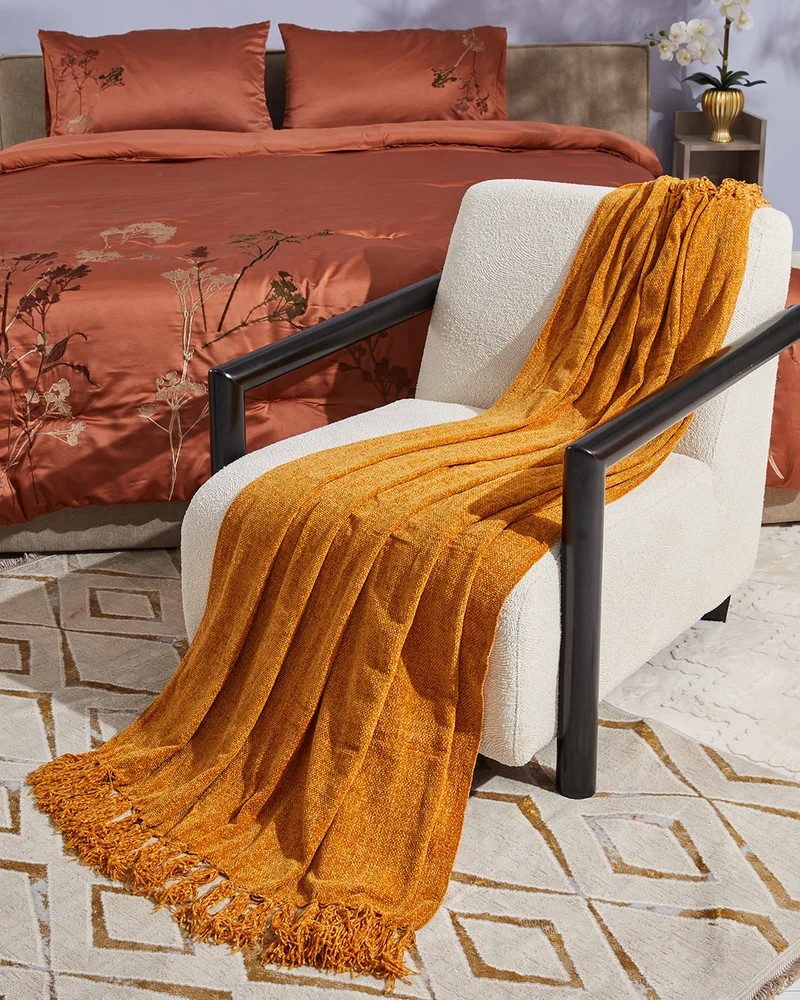 REDTAG Mustard Solid Throw With Fringe