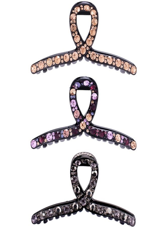 SINIDE Crystal Hair Claw Clips, Rhinestone Plastic Claw Clips Nonslip Acrylic Metal Jaw Clip for Thick Long Hair, Fashion Elegant Clamps Accessories for Women Strong Hold Barrette for Styling (3 Pack) - Image 1