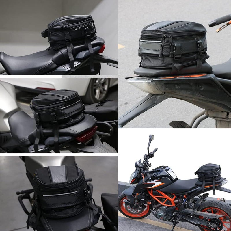 Generic JFG RACING Motorcycle Tail Bag Waterproof Luggage Bag Seat Bag Motorbike Saddle Bags Multifunctional PU Leather Bike Bag Sport Backpack,15 Liters  - Image 2