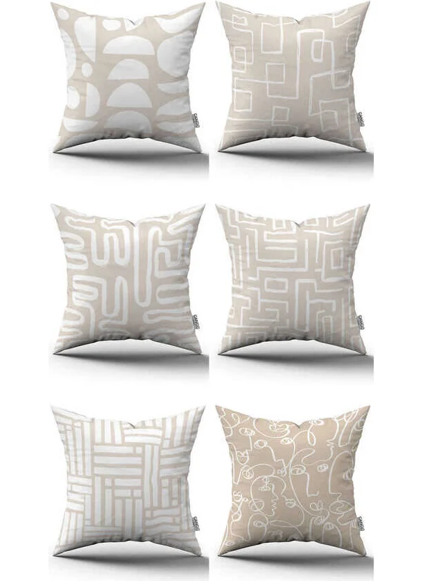 Cango Home White Cream Bohemian Scandinavian Patterned 6-Piece Digital Printed Throw Pillow Cover Set - 6KMBS290