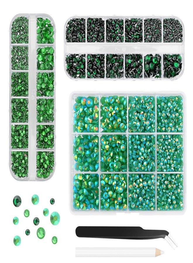 Morcheiong 17000Pcs Resin Rhinestones Green Flatback Crystals Diamond Includes Tweezers and Pickup Pen Suitable for Crafting DIY Nail Art Makeup Wedding Dress Clothing Mug - Image 1