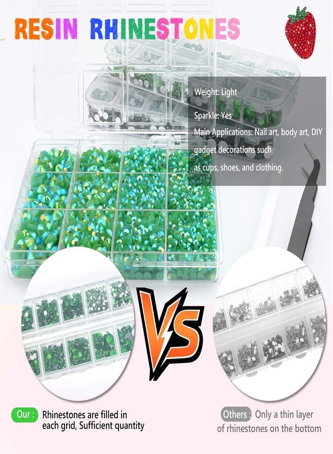 Morcheiong 17000Pcs Resin Rhinestones Green Flatback Crystals Diamond Includes Tweezers and Pickup Pen Suitable for Crafting DIY Nail Art Makeup Wedding Dress Clothing Mug - Image 3