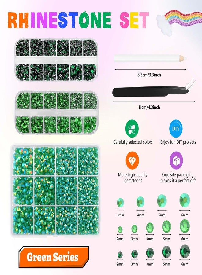 Morcheiong 17000Pcs Resin Rhinestones Green Flatback Crystals Diamond Includes Tweezers and Pickup Pen Suitable for Crafting DIY Nail Art Makeup Wedding Dress Clothing Mug - Image 2