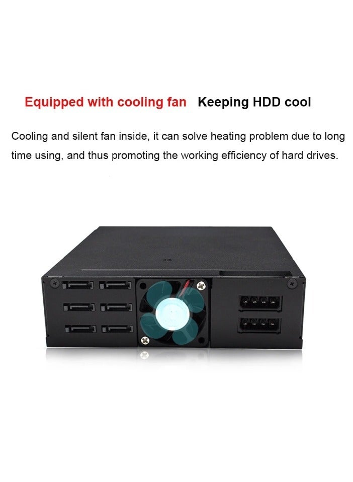 HDD SSD Hard Drive Enclosure With Cooling Fan, 6 Bays Mobile Backplane Support Data Storage Device Case, Large Storage Space Hot-swap Fast Transmission Hard Drive Rack, (1pc, Black) - Image 2