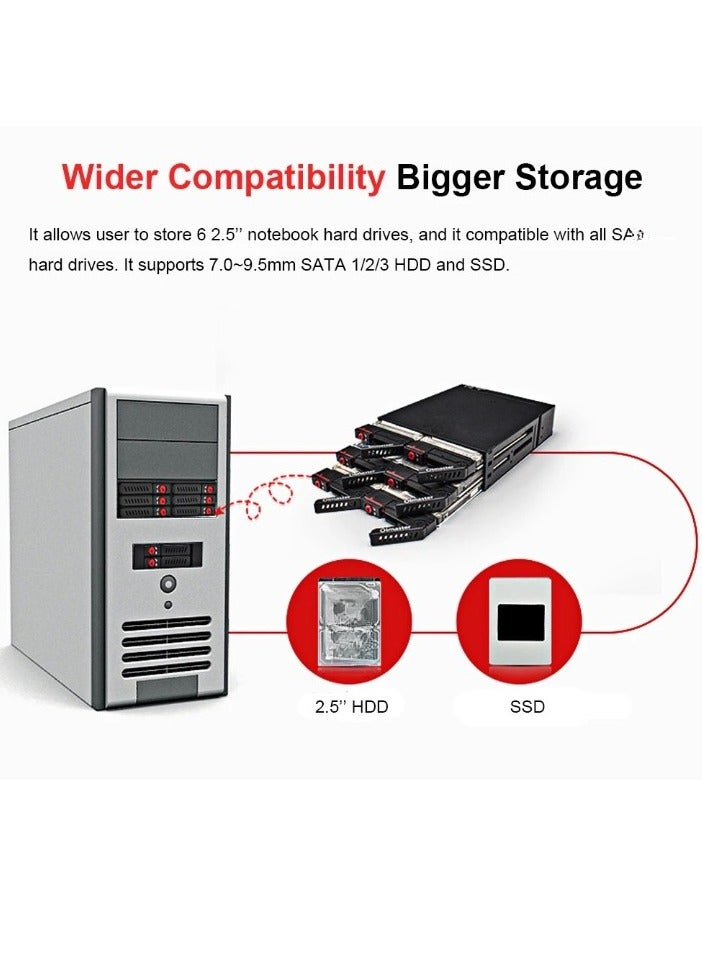 HDD SSD Hard Drive Enclosure With Cooling Fan, 6 Bays Mobile Backplane Support Data Storage Device Case, Large Storage Space Hot-swap Fast Transmission Hard Drive Rack, (1pc, Black) - Image 3