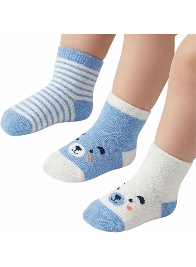 Cotton socks for babies, 3 packs, blue and white, with a fun animal print and stripes - Image 1
