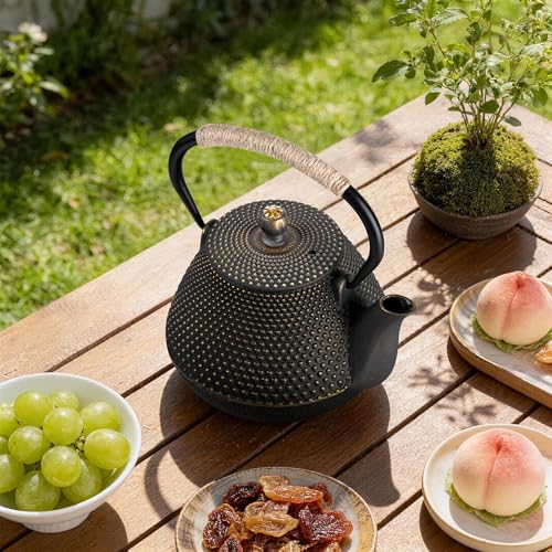 DRNKNSTX Cast Iron Teapot, 32 oz (950 ml) Japanese Tetsubin Tea Pot with Infuser for Stovetop Safe, Tea Kettle with Enameled Interior for Loose Leaf Tea and Tea Bags - Image 5