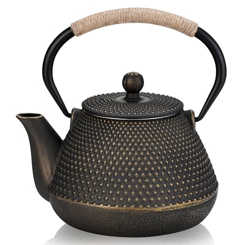 DRNKNSTX Cast Iron Teapot, 32 oz (950 ml) Japanese Tetsubin Tea Pot with Infuser for Stovetop Safe, Tea Kettle with Enameled Interior for Loose Leaf Tea and Tea Bags - Image 1