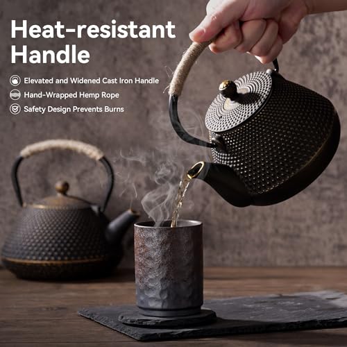 DRNKNSTX Cast Iron Teapot, 32 oz (950 ml) Japanese Tetsubin Tea Pot with Infuser for Stovetop Safe, Tea Kettle with Enameled Interior for Loose Leaf Tea and Tea Bags - Image 2