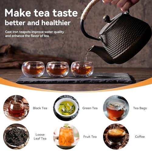 DRNKNSTX Cast Iron Teapot, 32 oz (950 ml) Japanese Tetsubin Tea Pot with Infuser for Stovetop Safe, Tea Kettle with Enameled Interior for Loose Leaf Tea and Tea Bags - Image 4