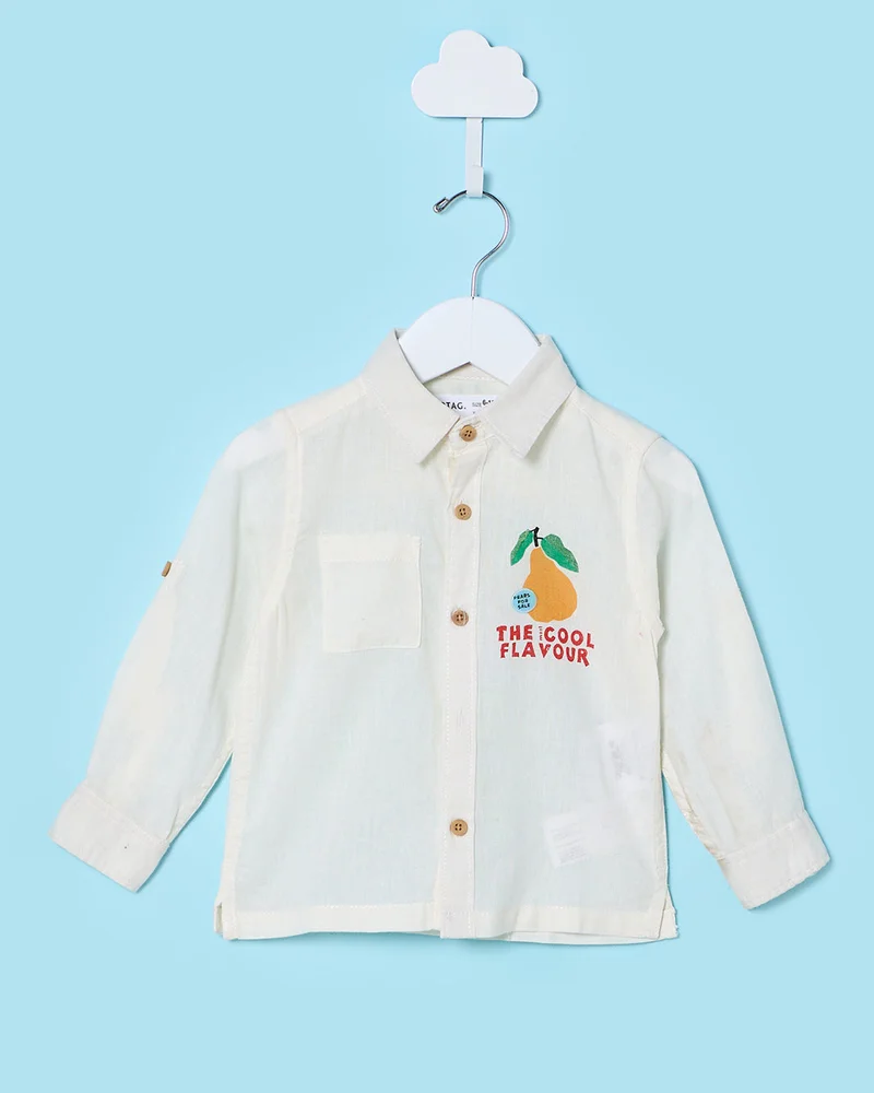 Redtag Infant Boys White and Beige Long Sleeve Shirt With T-Shirt (2 Piece)