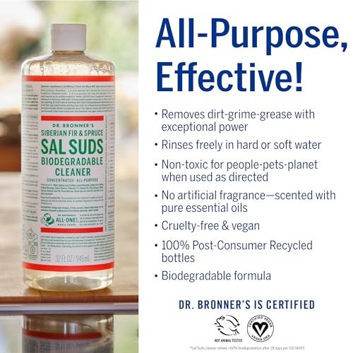 Dr. Bronner's - Sal Suds Biodegradable Cleaner (32 oz) - All-Purpose, Pine Cleaner for Floors, Laundry and Dishes, Concentrated, Cuts Grease and Dirt, Powerful Formula - Image 4