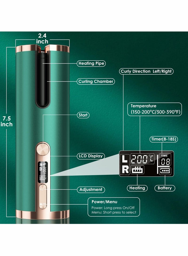 Cordless Hair Curler, Automatic Curling Iron 6 Adjustable Temperature  Timer 5200mAh Rechargeable LCD Display Rotating PTC Ceramic Wand Wavers for Long Short Home Travel - Image 3