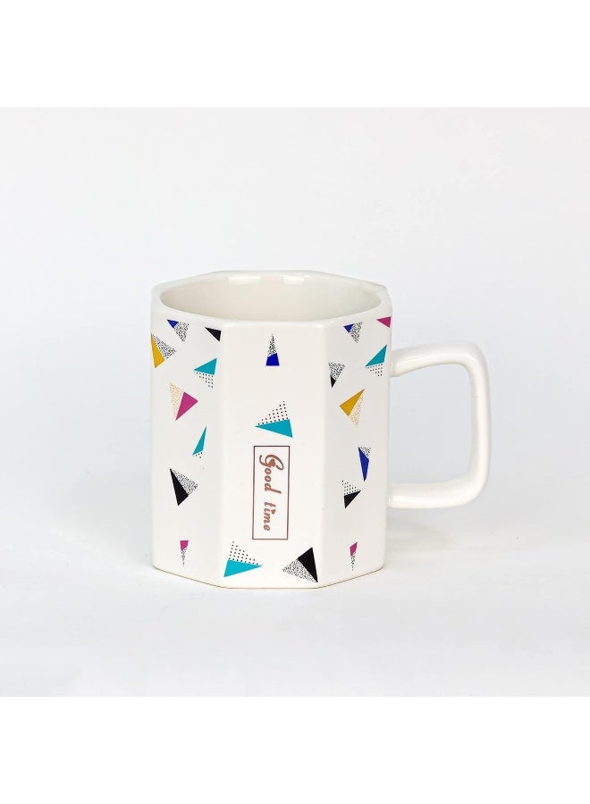Winds Trading Ceramic Diamond Shape Coffee Mug 320ml Octagonal Design Words Scripted 'Good Idea' Printed Easy Grip Handle Tea Cups Printed Cappuccino Mugs Latte Hot Choco Office Bedroom Home Tableware Dining Cup - Image 1