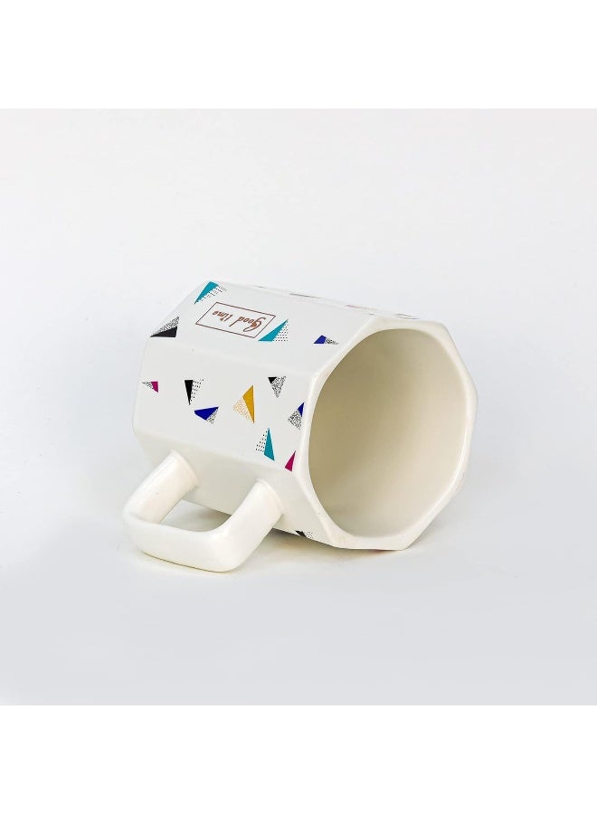 Winds Trading Ceramic Diamond Shape Coffee Mug 320ml Octagonal Design Words Scripted 'Good Idea' Printed Easy Grip Handle Tea Cups Printed Cappuccino Mugs Latte Hot Choco Office Bedroom Home Tableware Dining Cup - Image 3
