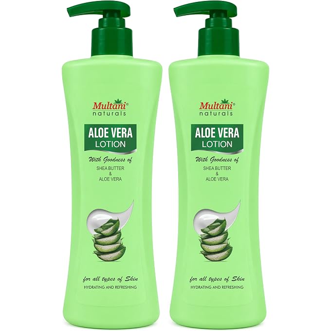 Multani Natural Aloe Vera Body Lotion (Pack of 2 (400ml each) | with Deep Moisture | Moisturizer For Normal, Dry, Combination & Sensitive Skin | Moisturising Body Lotion for Women & Men | Hydrating