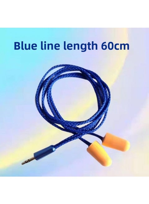 Bluetooth Wired Bass Work Lazy Listening To Songs HD Call Labor Protection Earplug Headset Camouflage Anti-Noise-Color:Blue Line 60cm
