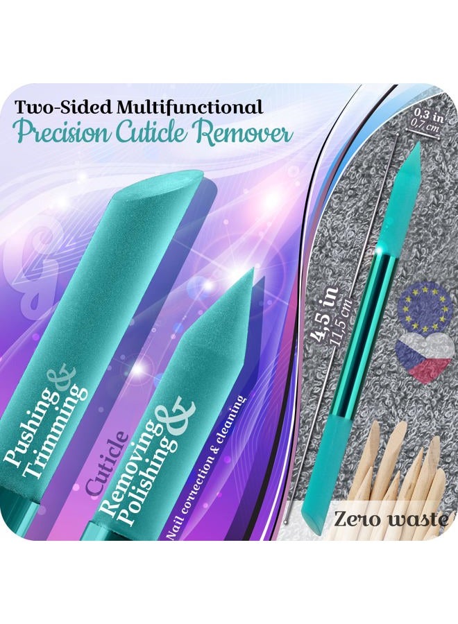 Gladzy Glass Cuticle Pusher Nail File - Manicure Sticks, Professional Precision File Skin Pusher for Cuticle, Sanding Surface Never Wear Out, Genuine Czech Quality - Turquoise - Image 2
