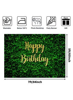 Avezano Green Leaves Happy Birthday Backdrop For Jungle Safari Birthday Party Decorations Banner Nature Green Grass Wall Birthday Party Photoshoot Photobooth Photography Background(7X5Ft)  - Image 2