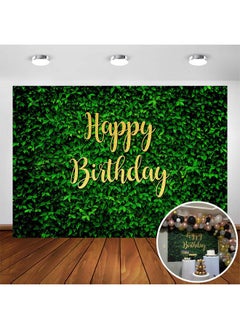 Avezano Green Leaves Happy Birthday Backdrop For Jungle Safari Birthday Party Decorations Banner Nature Green Grass Wall Birthday Party Photoshoot Photobooth Photography Background(7X5Ft)  - Image 1