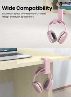 Bukela Gaming Headset Headphone Hook Holder Hanger Mount,Headphones Stand with Adjustable and Rotating Arm Clamp,Under Desk Design,Universal Fit,Built in Cable Clip Organizer , Pink  - Image 3