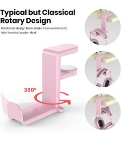 Bukela Gaming Headset Headphone Hook Holder Hanger Mount,Headphones Stand with Adjustable and Rotating Arm Clamp,Under Desk Design,Universal Fit,Built in Cable Clip Organizer , Pink  - Image 4