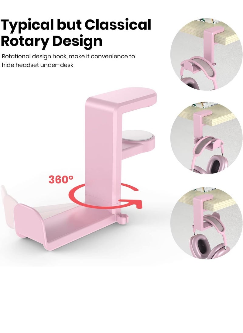 Bukela Gaming Headset Headphone Hook Holder Hanger Mount,Headphones Stand with Adjustable and Rotating Arm Clamp,Under Desk Design,Universal Fit,Built in Cable Clip Organizer , Pink  - Image 4
