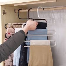 Everbuy Iron Stainless Steel s Multi-Layered Pants Rack, Pants Hanger Rack Multifunction S-Type Magic Pants Rack Lengthened (Multi, Pack of-2) - Image 1