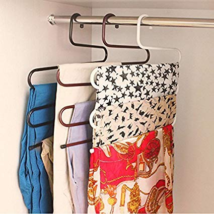 Everbuy Iron Stainless Steel s Multi-Layered Pants Rack, Pants Hanger Rack Multifunction S-Type Magic Pants Rack Lengthened (Multi, Pack of-2) - Image 2