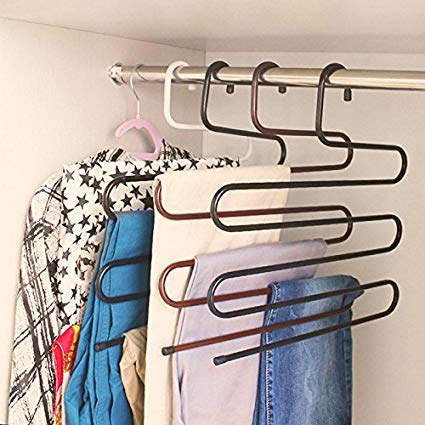Everbuy Iron Stainless Steel s Multi-Layered Pants Rack, Pants Hanger Rack Multifunction S-Type Magic Pants Rack Lengthened (Multi, Pack of-2) - Image 4
