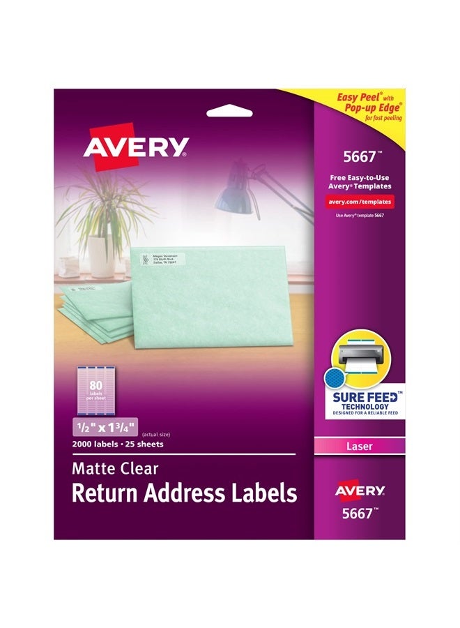 AVERY Avery Matte Frosted Clear Return Address Labels for Laser Printers, 1/2" x 1-3/4", 2,000 Labels (5667) - Image 1