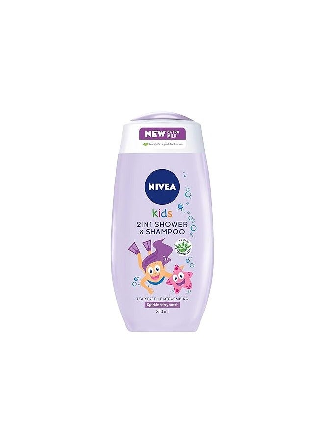 Nivea Kids 2in1 Shower & Shampoo Bath, Bio Aloe Vera Berry Scent, 250ml, 2in, 1