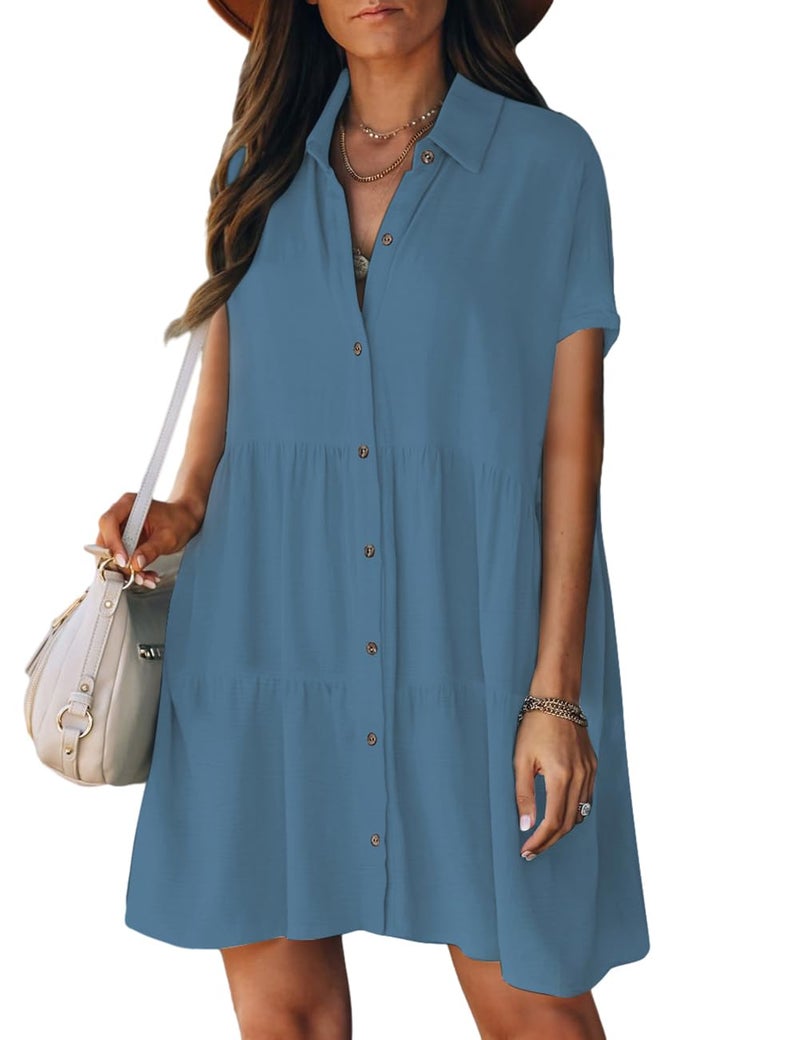 Bsubseach Swimsuit Coverup for Women Swimwear Button Bathing Suit Cover Up Shirt Casual Dresses Beach Vacation Wear Haze Blue S - Image 1