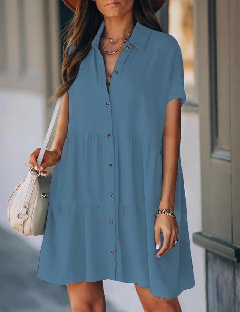 Bsubseach Swimsuit Coverup for Women Swimwear Button Bathing Suit Cover Up Shirt Casual Dresses Beach Vacation Wear Haze Blue S - Image 3