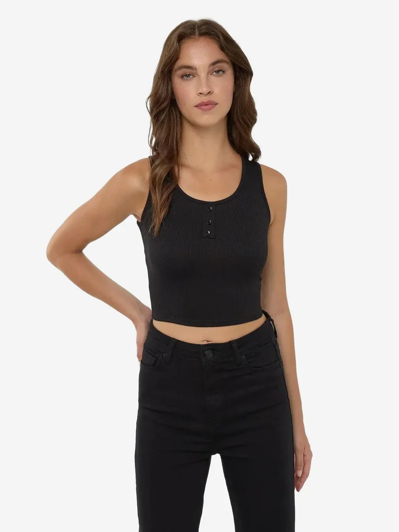 HICCUP Basic Button Detailed Crop Top