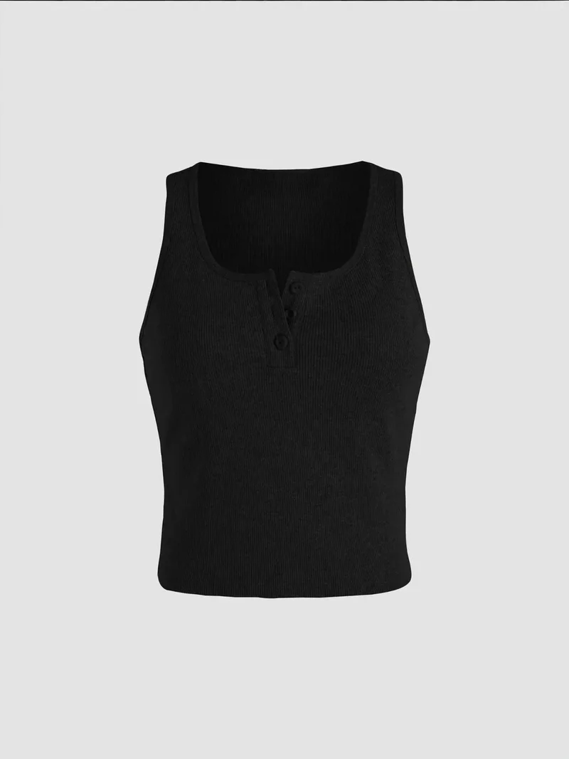 HICCUP Basic Button Detailed Crop Top