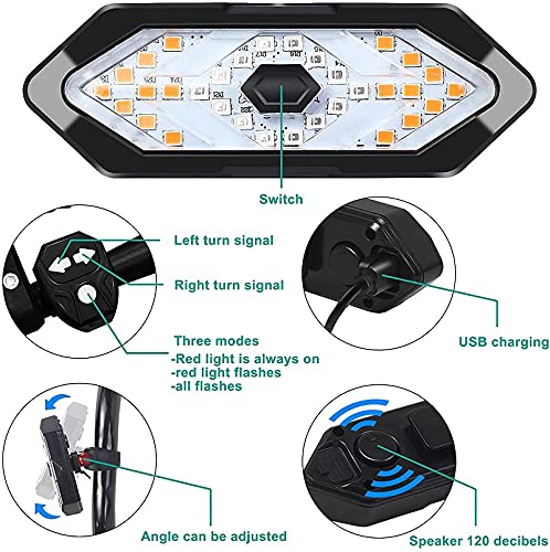 FASTPED ® Bicycle Tail Light USB Rechargable Smart Wireless Remote Control Turn Signal Warning Lamp Bike Taillight (A) Bicycle Tail Light with Turn Signals Brake Light,Tweeter Wireless Remote Light - Image 3