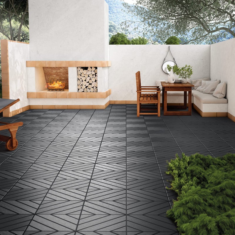 VANCASTLE 9 Pack Interlocking Deck Tiles, 12"x12" Patio Pavers, Heavy Duty Plastic Outdoor Flooring with Drainage, Waterproof Non-Slip Snap-Together Tiles for Balcony, Poolside, Garage, Dark Grey - Image 2