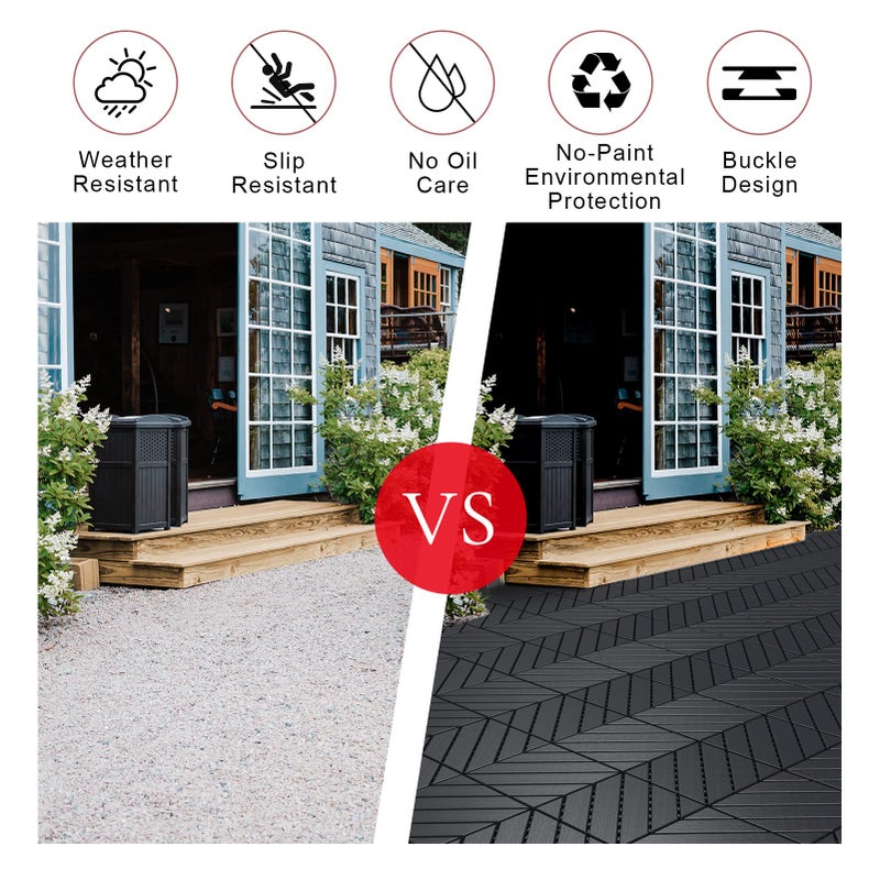 VANCASTLE 9 Pack Interlocking Deck Tiles, 12"x12" Patio Pavers, Heavy Duty Plastic Outdoor Flooring with Drainage, Waterproof Non-Slip Snap-Together Tiles for Balcony, Poolside, Garage, Dark Grey - Image 4