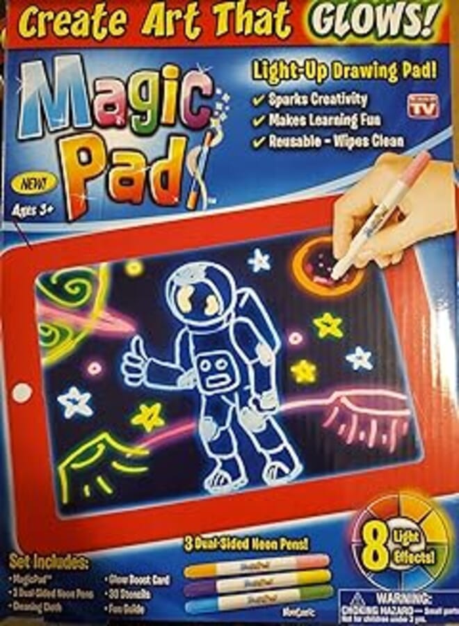 Ontel Bonus Magic Pad Deluxe Light Up LED Drawing Tablet with Extras - Includes 4 Dual Side Markets, Dry Eraser, Glow Boost Card, Fun Guide, 42 Stencils, and Carrying Case
