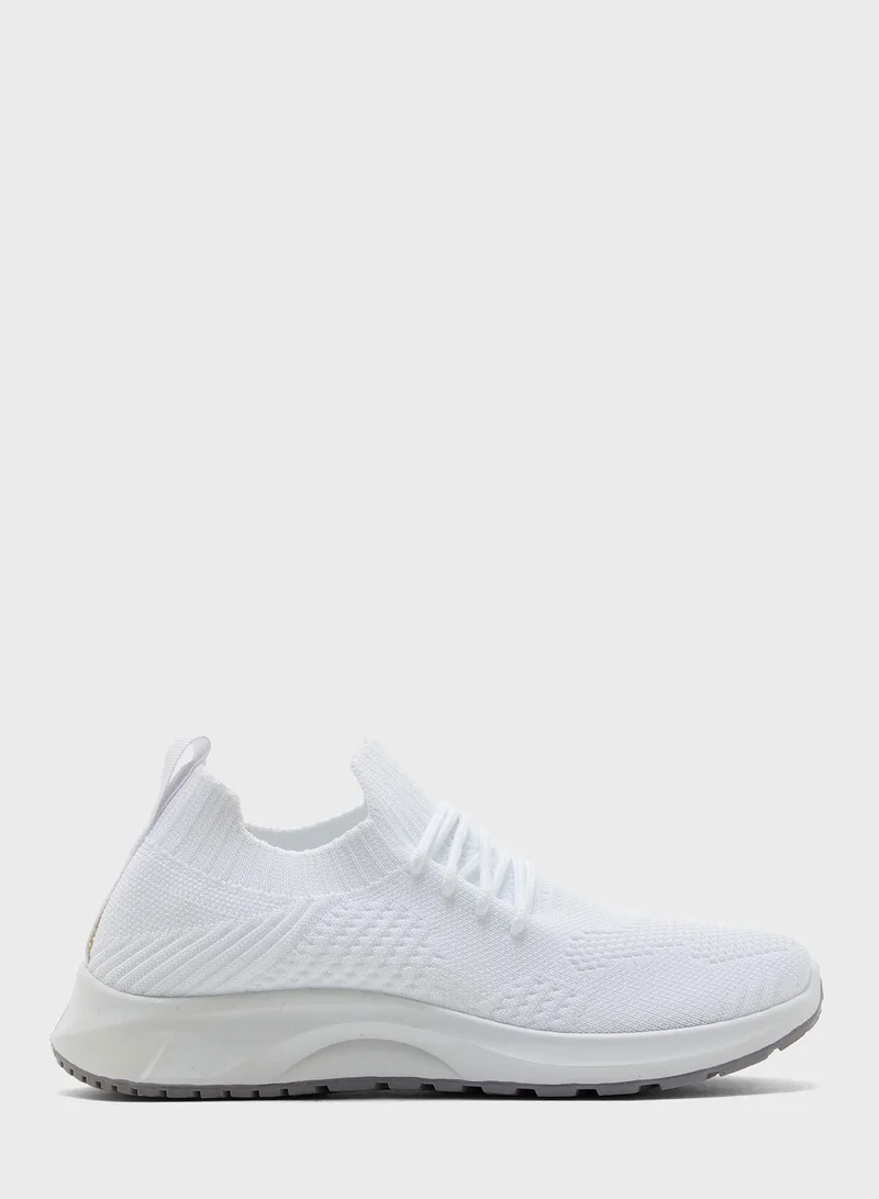 Ginger Coloured Sole Lace Up Knit Sneaker