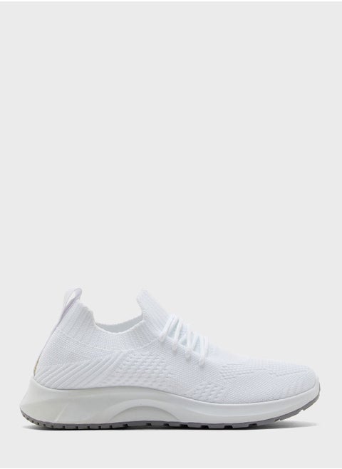 Coloured Sole Lace Up Knit Sneaker