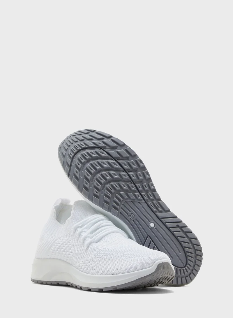Ginger Coloured Sole Lace Up Knit Sneaker