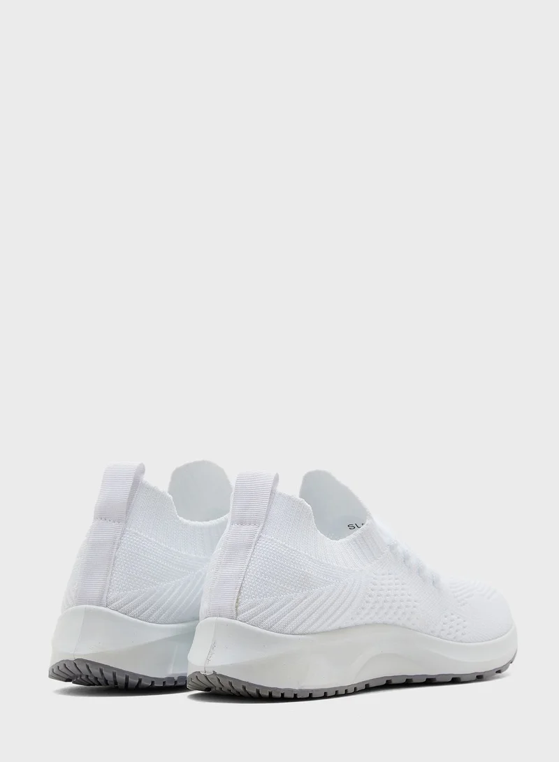 Ginger Coloured Sole Lace Up Knit Sneaker