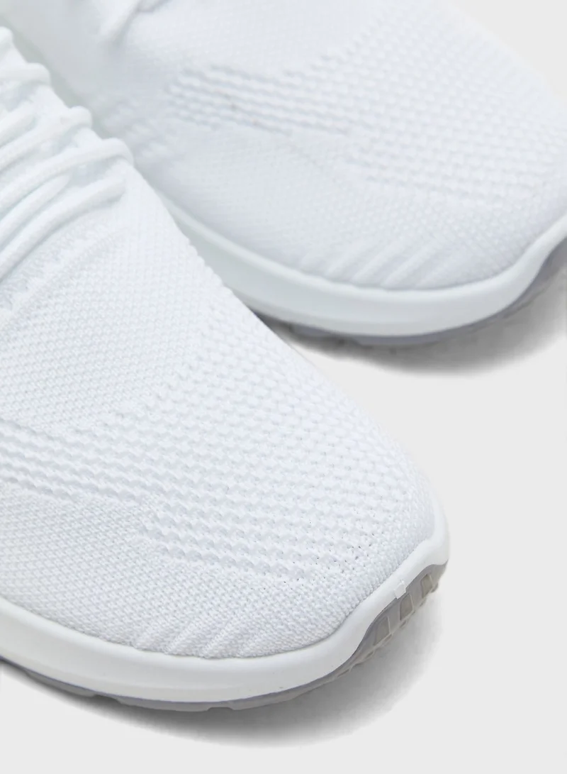 Ginger Coloured Sole Lace Up Knit Sneaker