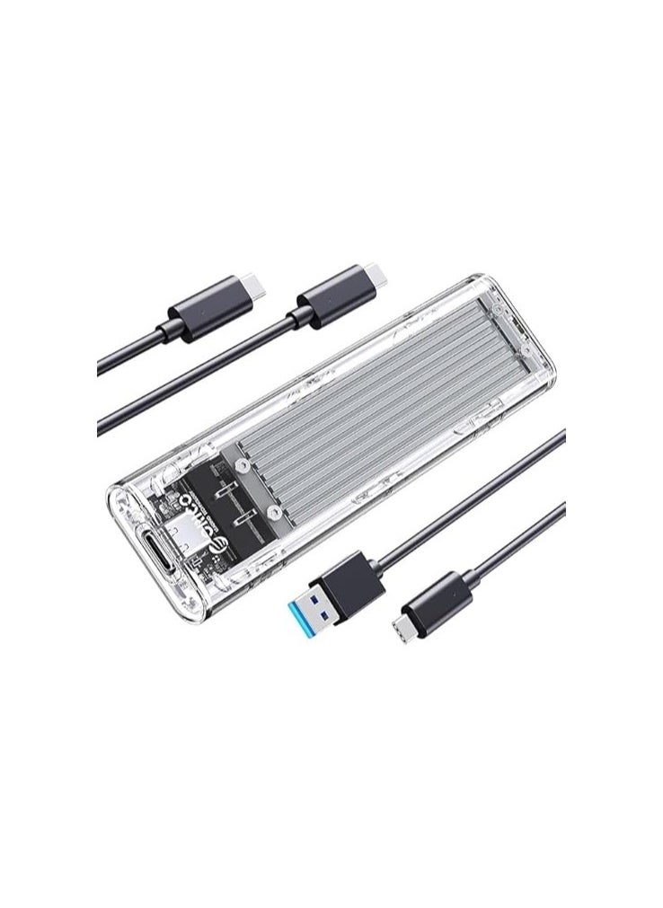 ماركة غير محددة - حافظة خارجية شفافة لمحرك M.2 PCIe – بمنفذ نوع C، USB 3.1 الجيل الثاني بسرعة 10 جيجابايت – تدعم 2230 و2242 و2260 و2280 – مفتاح M – فضي - Image 1